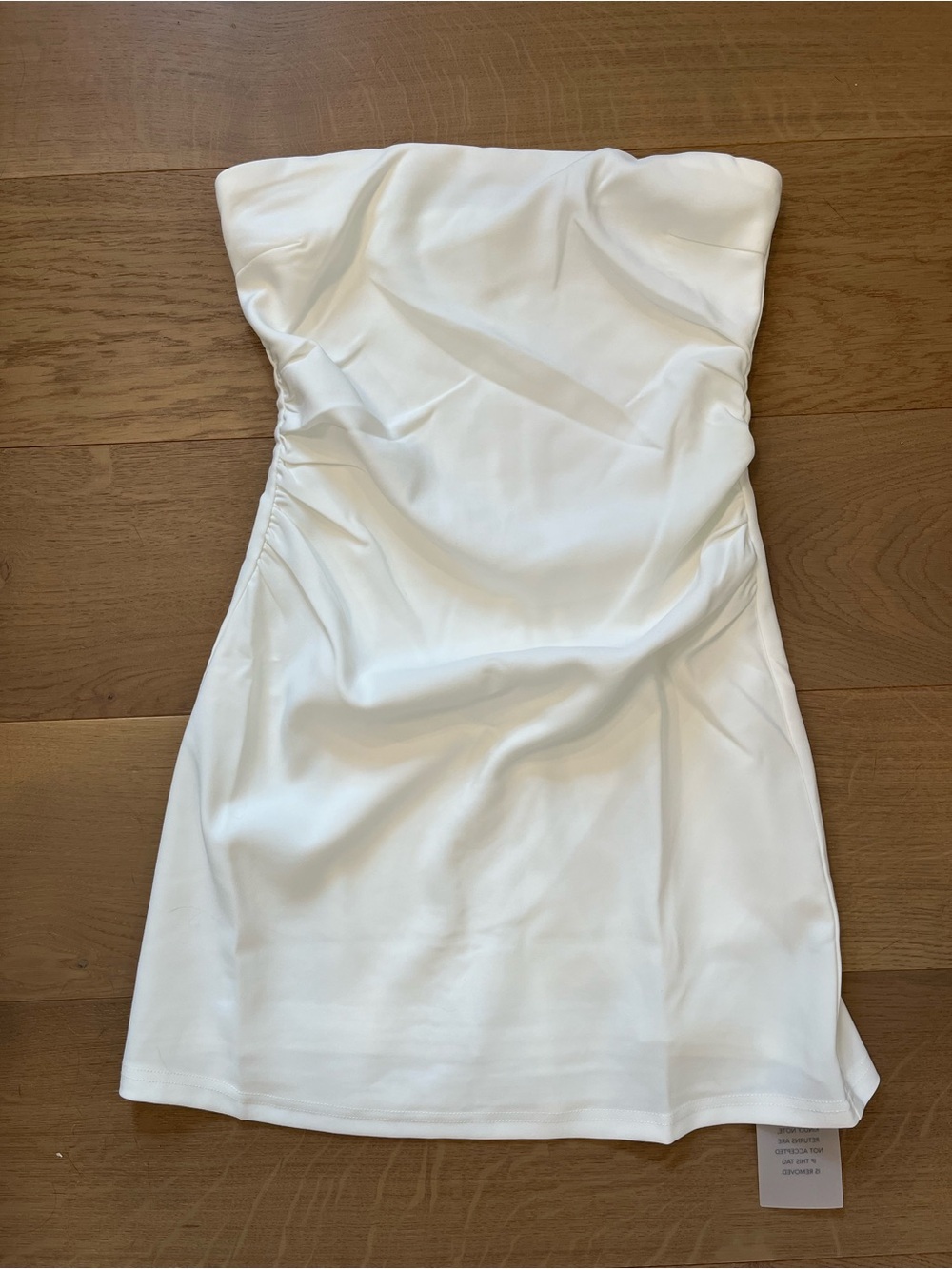 superdown Strapless White Ruched Mini Dress